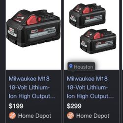 2 Milwaukee M18 6.0 High Output Batteries 