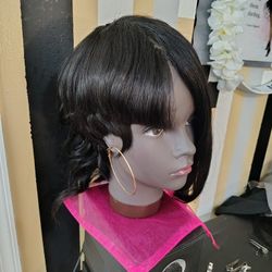 Mohawk Bob Wig Black Human Hair Cut Style