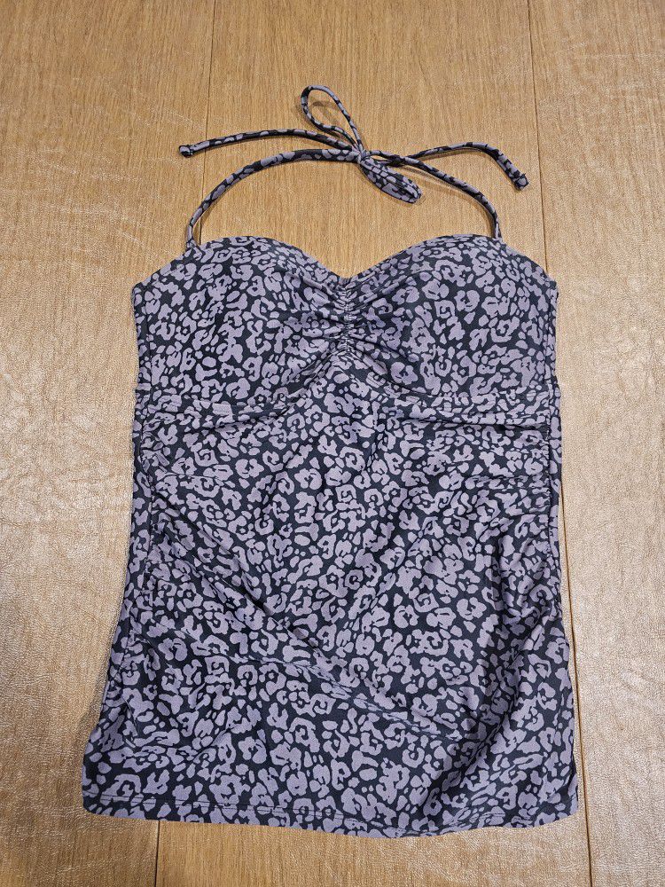 Merona Swimwear Women's Gray Printed Halter Shirred Tankini Top Size M