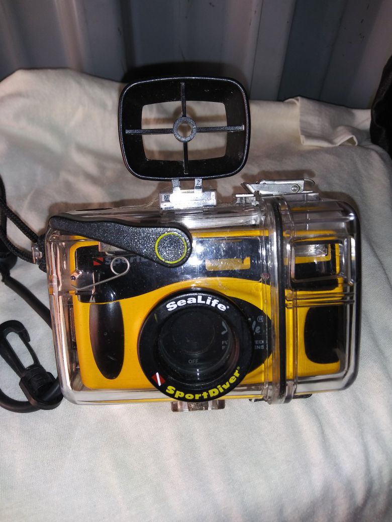 Retro film camera. Sealife. Skydiver.