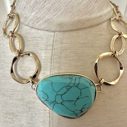 Turquoise/ Gold Tone Statement Necklace 