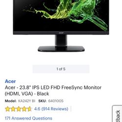 Acer - 23.8" IPS LED FHD FreeSync Monitor (HDMI, VGA) - Black 