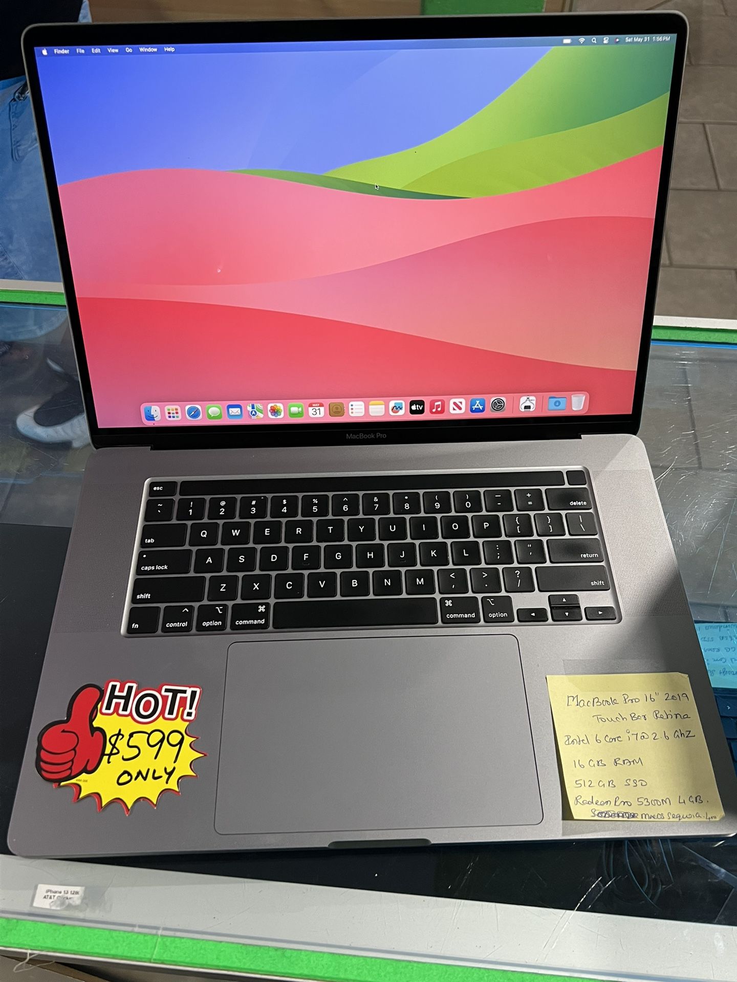 MacBook Pro 2019 16” Touch Bar Retina Intel Core i7 9th Gen@ 2.6GHz, 16gb Ram, 500GB SSD, very latest macOS Sequoia. Microsoft Office. Comes with Char