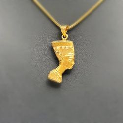 Jewelry 18k hollow yellow gold Egyptian queen nefertiti mask Pendant charm