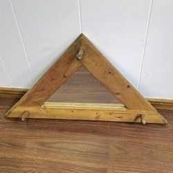 Triangular Wooden Rustic Western Vintage Hat Rack Mirror With Peg Hooks