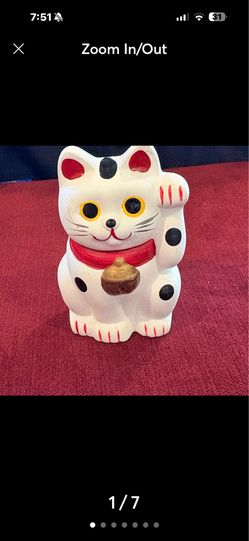 Vintage Maneki Neko Lucky Cat Figurine - Japanese Left Hand Raised Ceramic