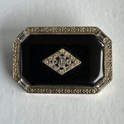 Vintage Brooch Rectangle Black Gold Tone Edwardian Style