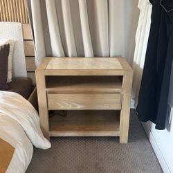 2x Solid Wood 1-Drawer Marble Nightstand With USB 