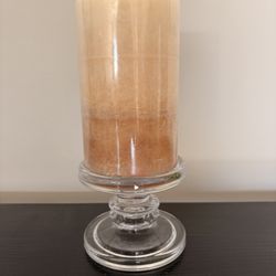 New Heavy Glass Pedestal Candle Holder and Candle. 