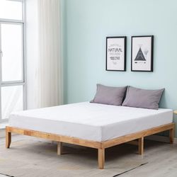 Bed Frame with Solid Wooden Slat Support Wood Foundation No Box Spring Needed, Full Size