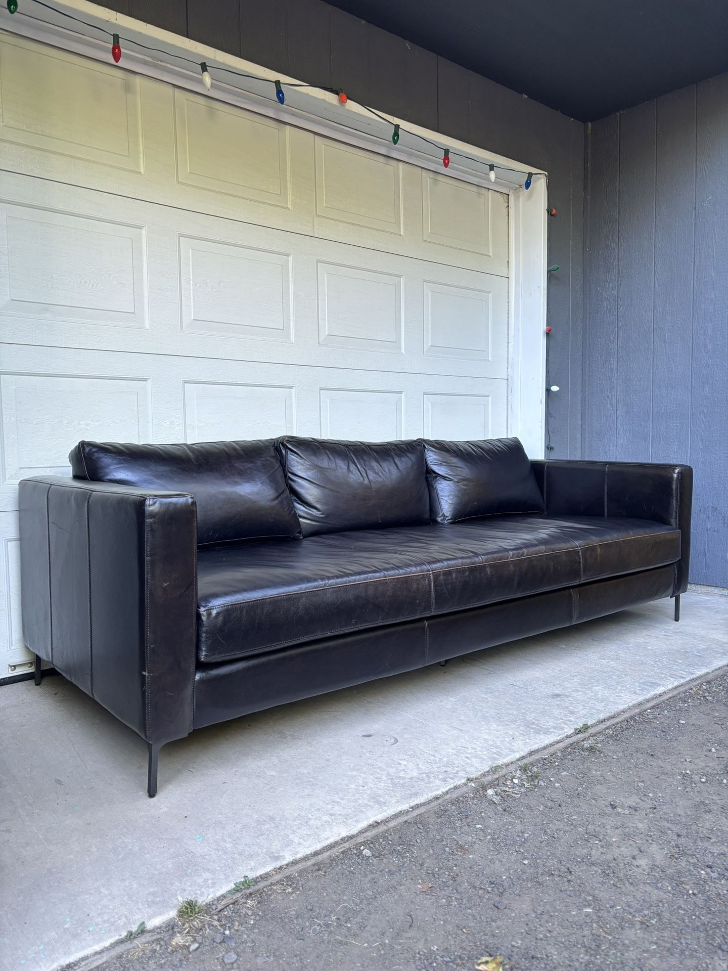 Modern Pottery Barn Top Grain Leather Lounge Sofa •FREE DELIVERY•