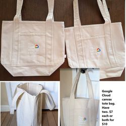 canvas Google tote shopping ivory/cream colored bag, $10 Each or both for $15