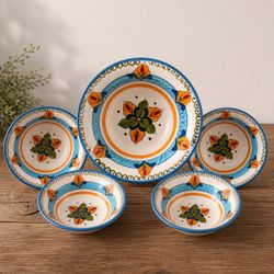 🌺 Hand-Painted “Acapulco” Ceramic Bowl Set – 5 Pieces | Vibrant Mexican Style