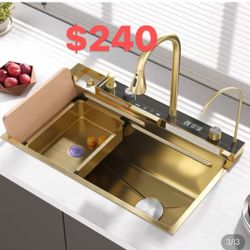 Drop-In Workstation Single Kitchen Sink Gold 29" Stainless Steel With Faucet $ 240