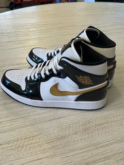 Air Jordan 1 Mid Black White Gold Sneakers size 12