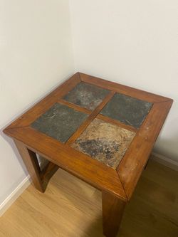 Wood End Table with Stone Top