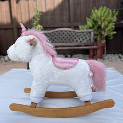 UNICORN ROCKING Horse Toy, GIRLS 25" Pink FUR ROCKER Horse Plush KIDS PREFERRED
