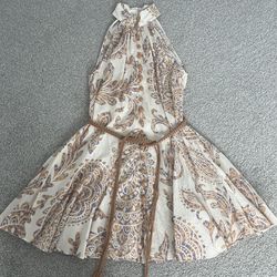 Zara Printed Halter Mini Dress with Braided Belt - Small