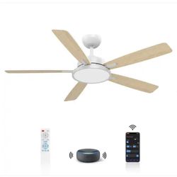 QRMOK T5 52 in. Smart Indoor White Ceiling Fan with Dimmable LED Light - New