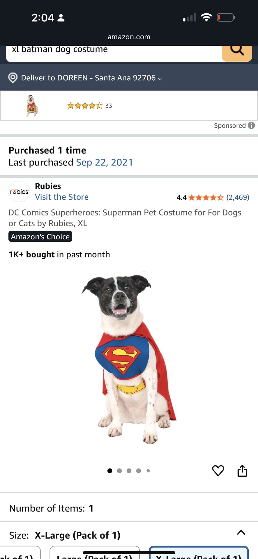 Superheroes: Superman Pet Costume for For Dogs or Cats by Rubies, XL