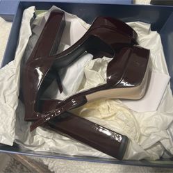 Paige Burgundy Patent Leather Platform Block Heel Sandals Size 7.5