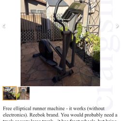 Reebok Brand Elliptical Runner Machine 68”x26”x64” (l,w,h)