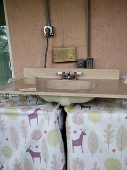 Bathroom Vanity Baby Pink With Grey, With Faucet.