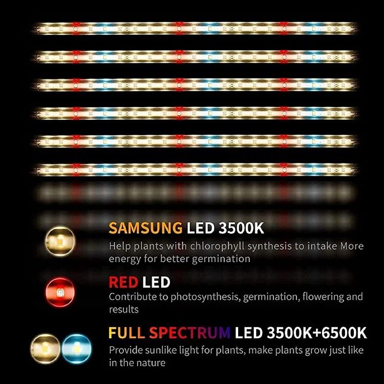 Plant Grow Light 6 Packs T5 Samsung & Full Spectrum 3500K 6500K & Red LED with Auto Cycle Timer 3 / 6 / 12Hours Dual Channel 4 Brightness Level Growin