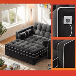 Pipishell 3-in-1 Convertible Sleeper Sofa Bed – Black Velvet – Barely Used