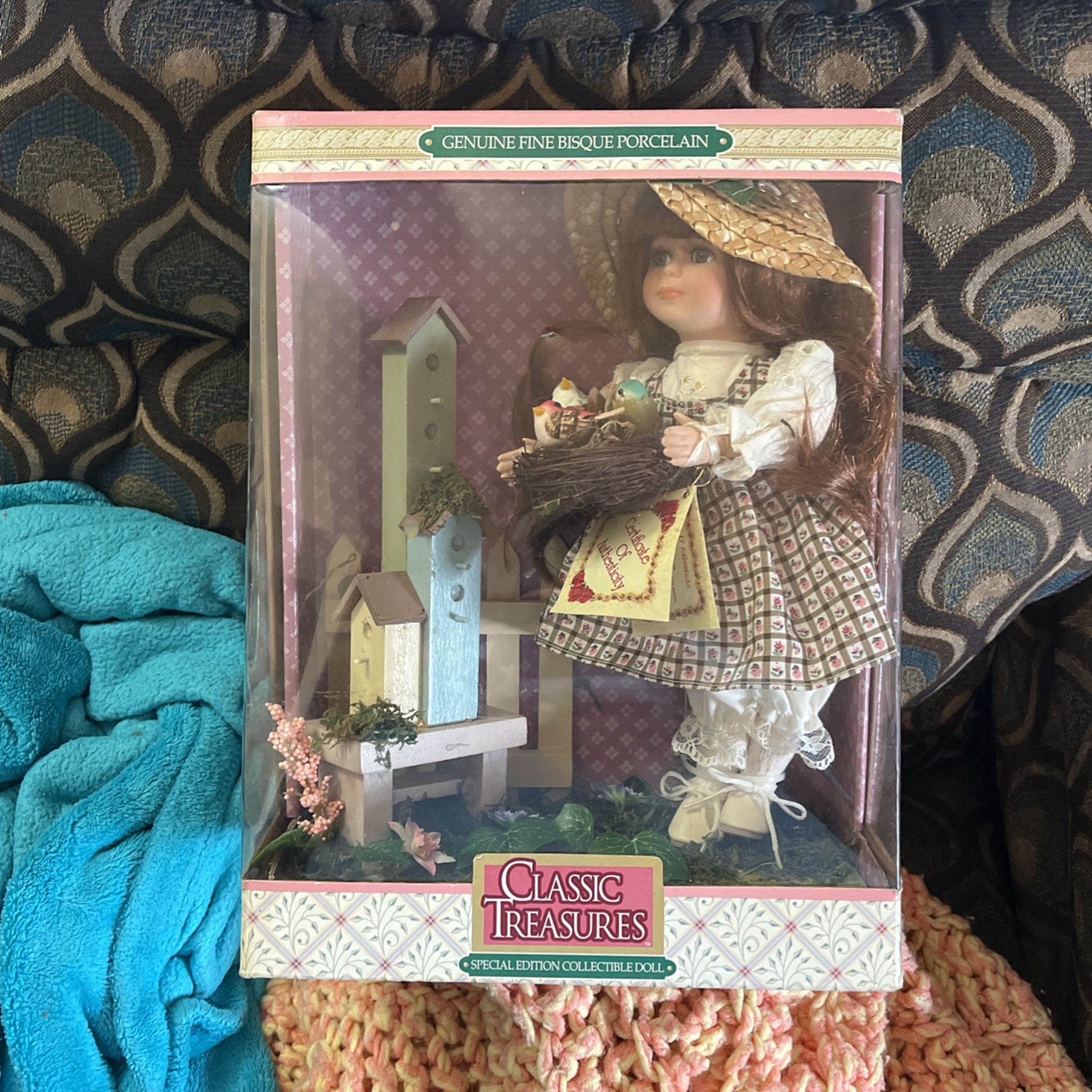 Classis Treasures Genuine Fine Bisque Porcelain Doll with bird house