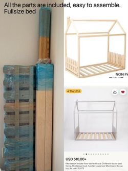 Full Size Montessori Wooden House Bed Frame