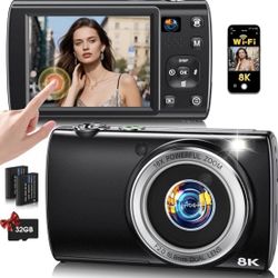 2026 8K WiFi Digital Camera 88MP Dual Lens, Touch Screen, Autofocus, Black
