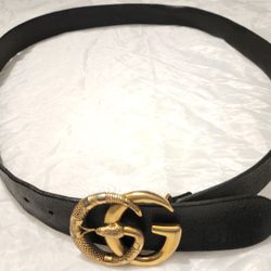 Gucci GG Marmont Gold Belt Buckle with Wide Leather Strap Mens Size 42