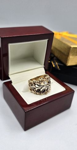 Solid Two Tone 14kt Gold Nugget Leaf Ring Anillo Nugget De Dos Oros 14kt Solido