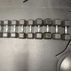 300 Pound Set Of Rubber Hex Dumbbells 