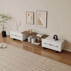 Modern TV Stand with Drawers and Open Shelves