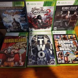 6 xbox360 lot games Borderlands, Batman, Army of Two, Castlevania, GTA 5, dues ex, hitman, thief