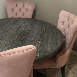 Dining Set 4 Chairs Gray Pink Studded 
