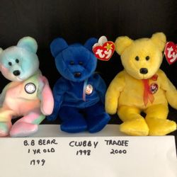 Beanie Babies Set -“Birthday Bear” “Clubby” “Tradee”