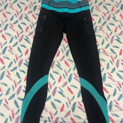 Lululemon Black and Teal Athletic Leggings 3/4