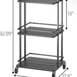 XYZLVSI 3-Tier Rolling Serving Bar Cart, Wood and Metal Kitchen Island Storage Cart with Wheels, Multifunction Utility Cart Storage Rack for Home, Kit