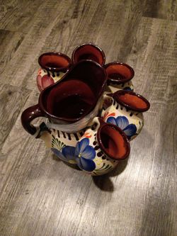 Handcrafted Mexican Clay Pitcher & Mug Set – Authentic Artisanal Ceramic Pottery from Jalisco, Mexico