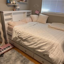 Full Kids Storage Bed w/ Bookcase Headboard – White – $275 (Paid $900)