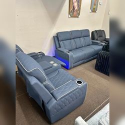 New 2PC Leather power recliner sofa and loveseat with LED USB Wireless chargers
