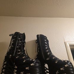 Widow Lace Strappy D Ring Platform Boots Dolls Kill