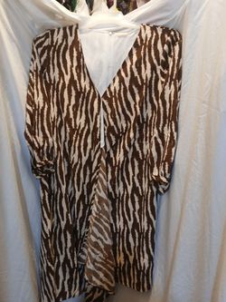 Brown & White Animal Print Long Cardigan