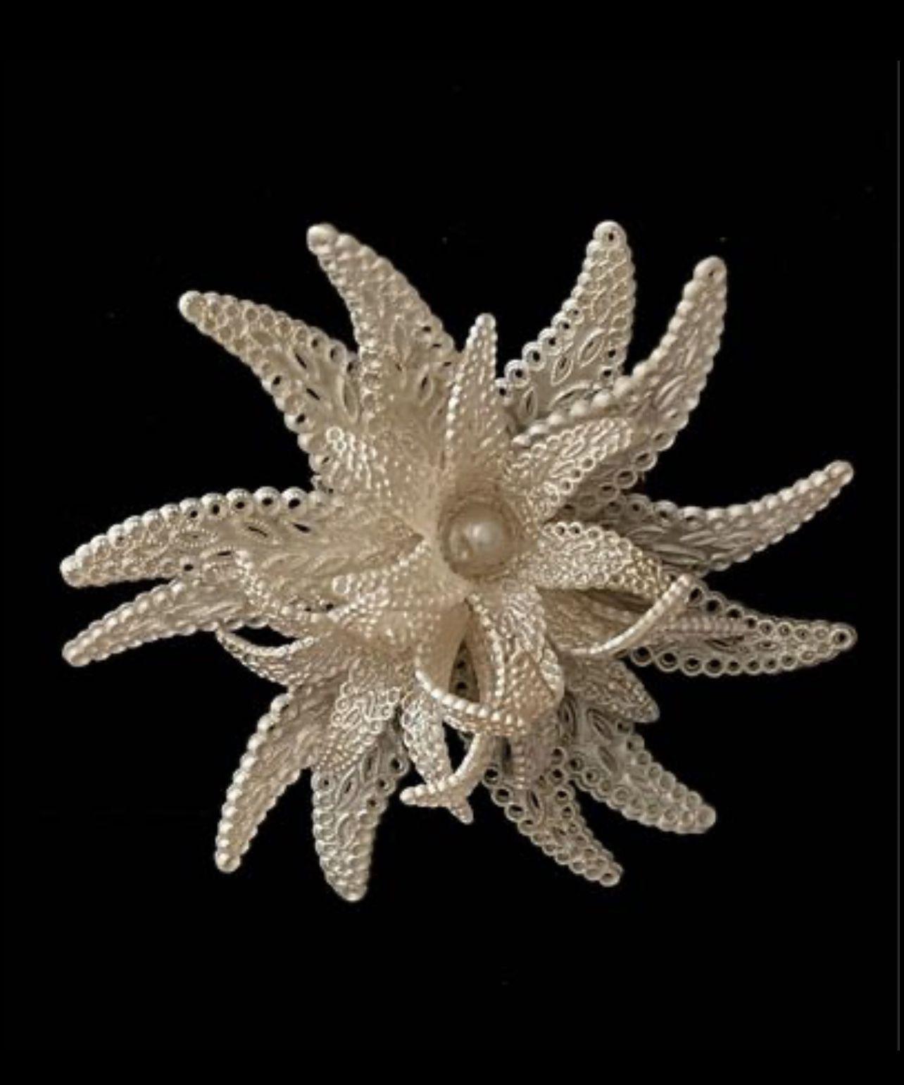 Vintage Art Nouveau Lacy Celluloid Flower Brooch Early Century EUC