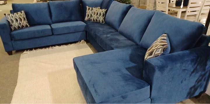 Pitt Velvet Blue U Shaped Sectional Sofa With Chaise /P
