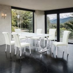 White and chrome table ivory and chrome chairs brand new in box firm price $999
