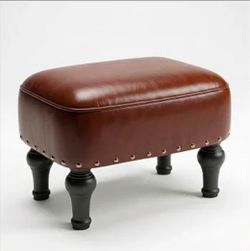 Ottoman Leather Footrest, Vintage Footstool,Thickened Foam Upholstered Seat,Wooden Leg Foot Rest,Under Desk Shoe Bench Small Bench